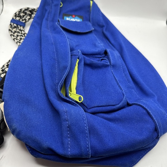 KAVU Rope Bag Sling Neon Blue Green Canvas Backpack Small Purse Limited Edition - Picture 5 of 8
